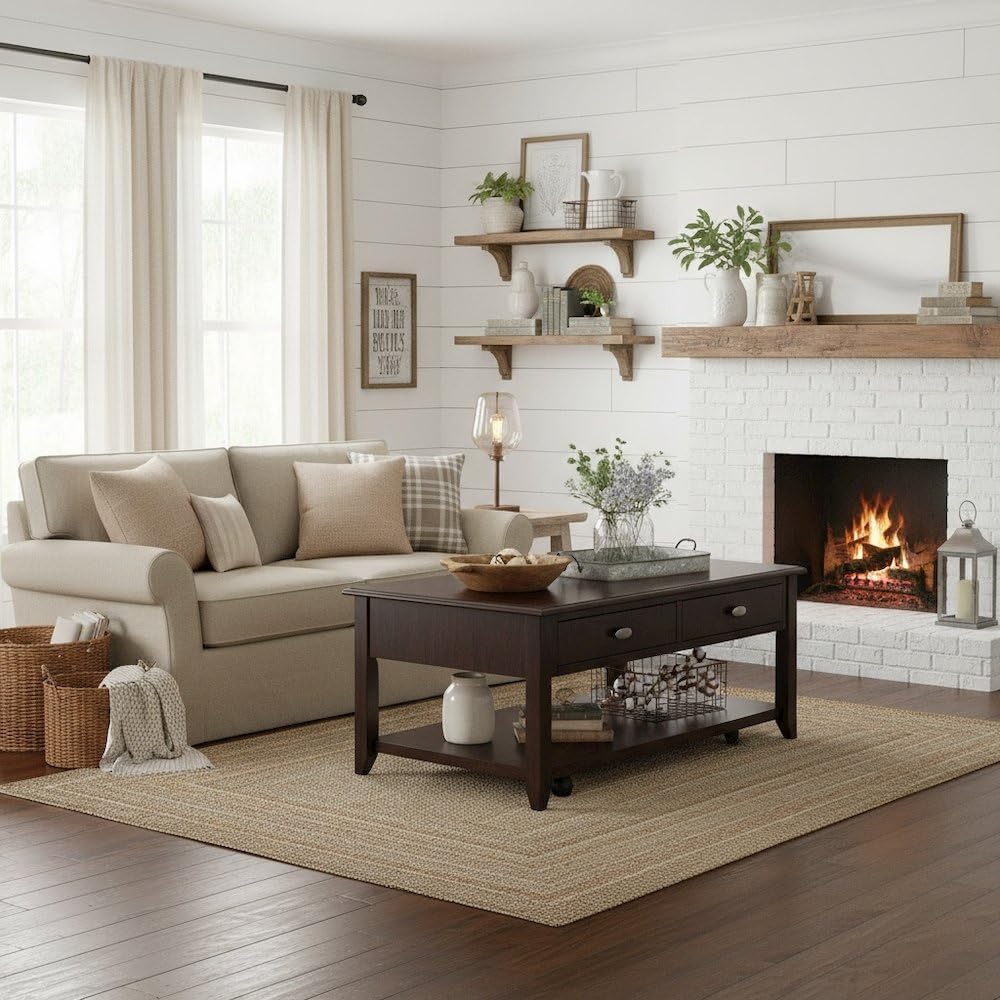 Modern Rectangular Coffee Table | Minimalist Centerpiece Table for Living Room, Wooden Accent Furniture for Home & Apartment Décor