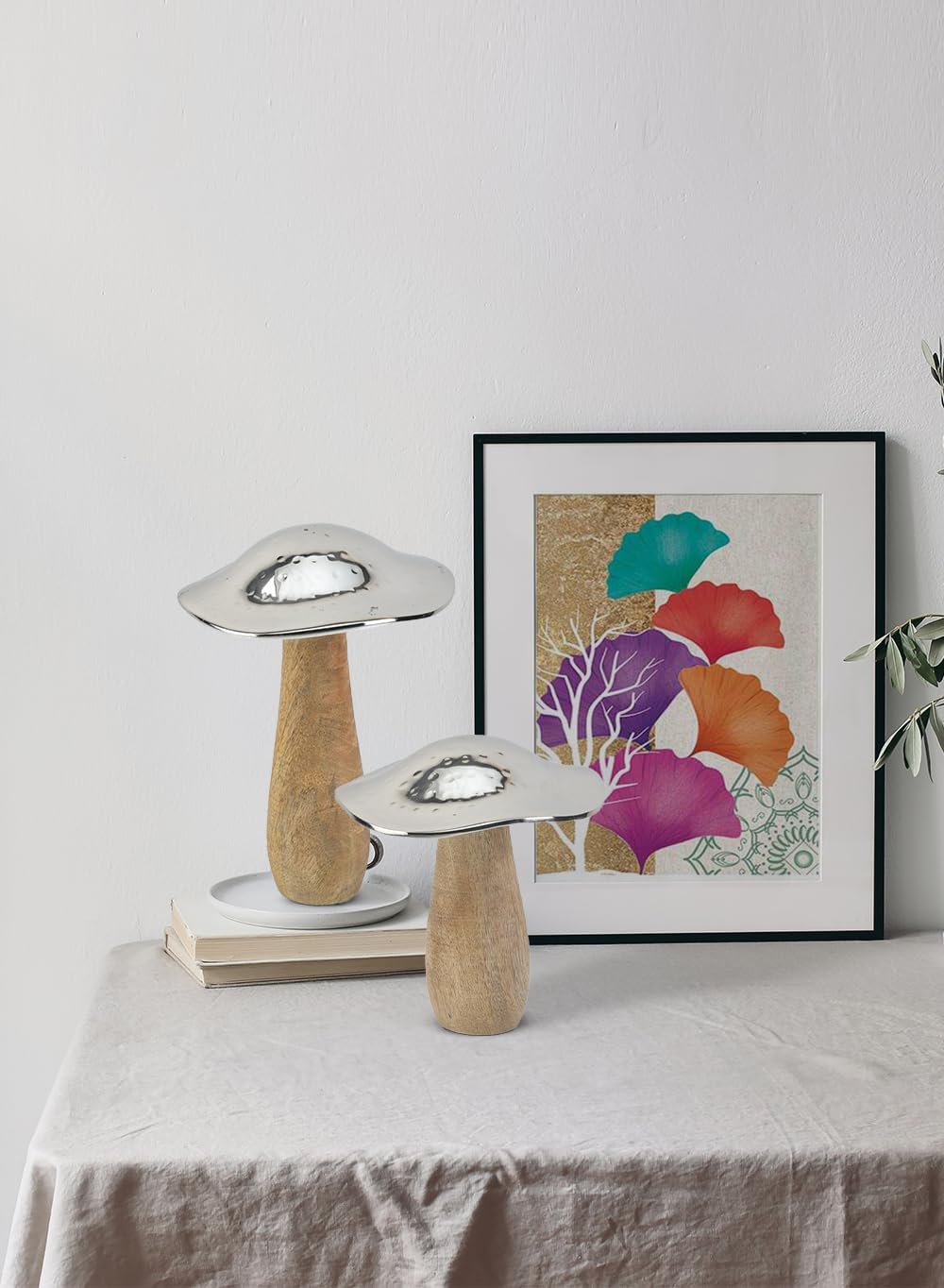 Decorative Mushroom Accent Figurine | Modern Minimalist Home Décor Sculpture for Living Room, Bedroom, Shelf Styling & Table Centerpiece