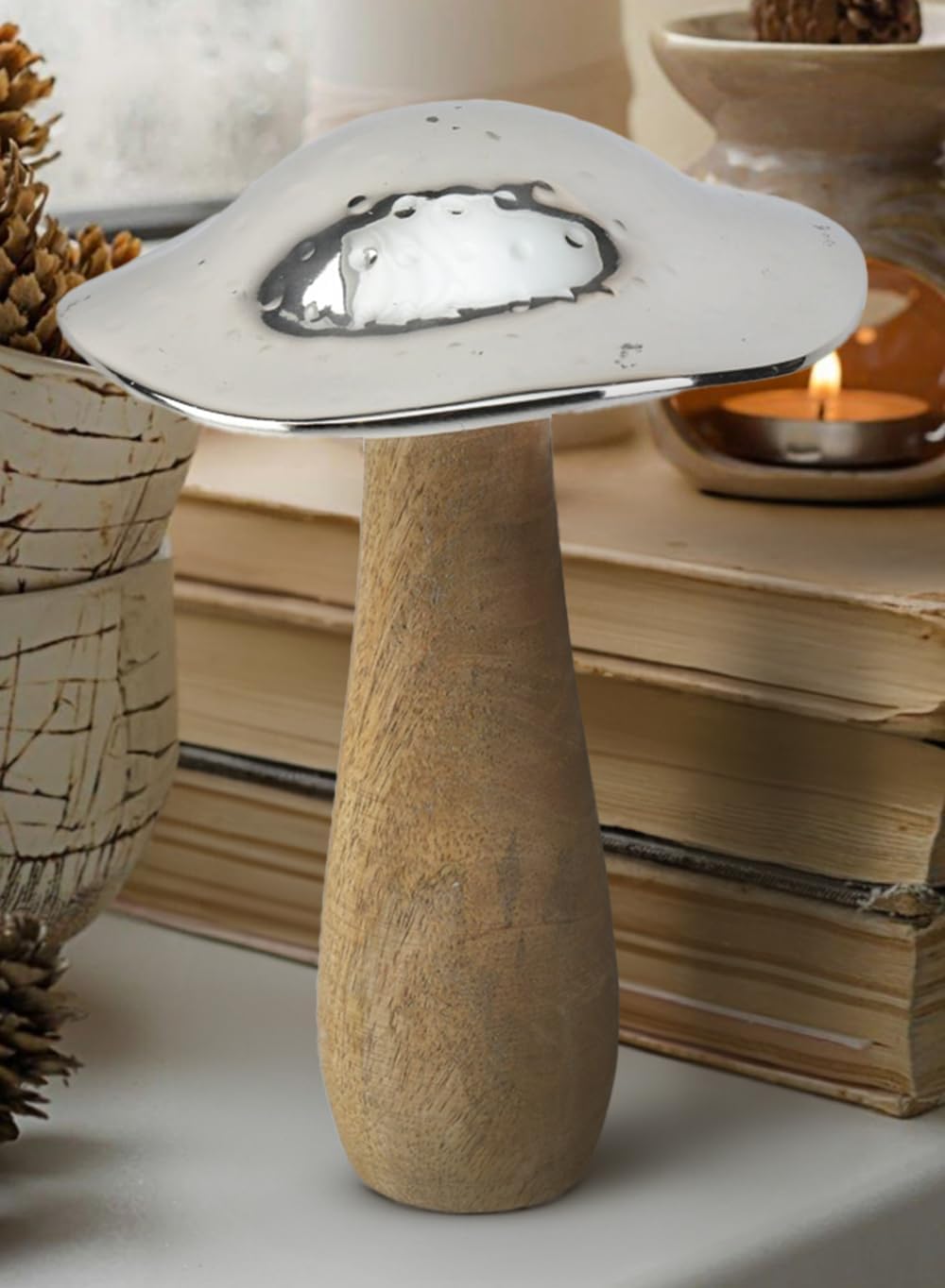 Decorative Mushroom Accent Figurine | Modern Minimalist Home Décor Sculpture for Living Room, Bedroom, Shelf Styling & Table Centerpiece