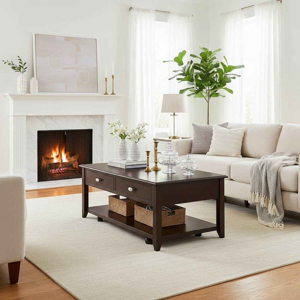 Modern Rectangular Coffee Table | Minimalist Centerpiece Table for Living Room, Wooden Accent Furniture for Home & Apartment Décor