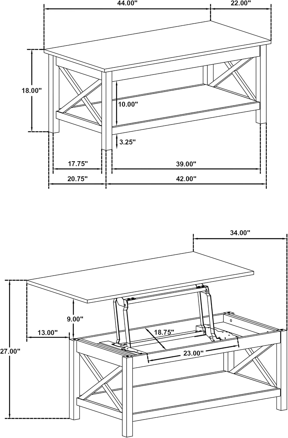 Modern Rectangular Coffee Table | Minimalist Cross-Frame Living Room Center Table for Home, Apartment & Office Décor