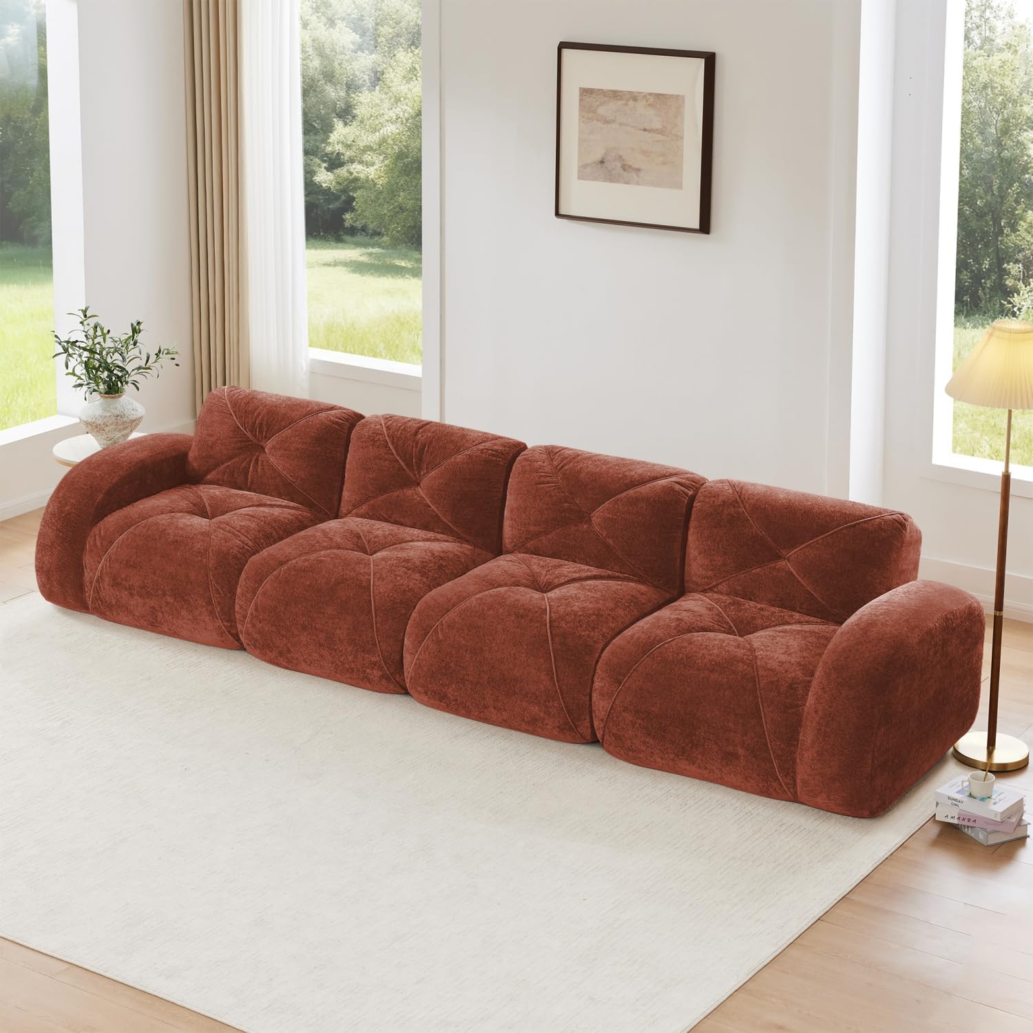Modern Velvet Boneless Sofa | Soft Lazy Lounge Couch for Living Room, Bedroom, Apartment & Relaxing Home Space