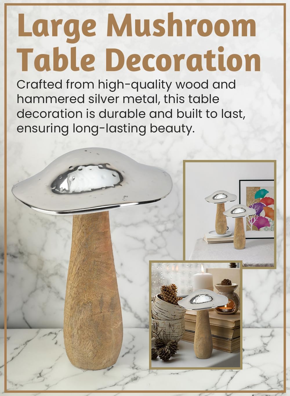 Decorative Mushroom Accent Figurine | Modern Minimalist Home Décor Sculpture for Living Room, Bedroom, Shelf Styling & Table Centerpiece