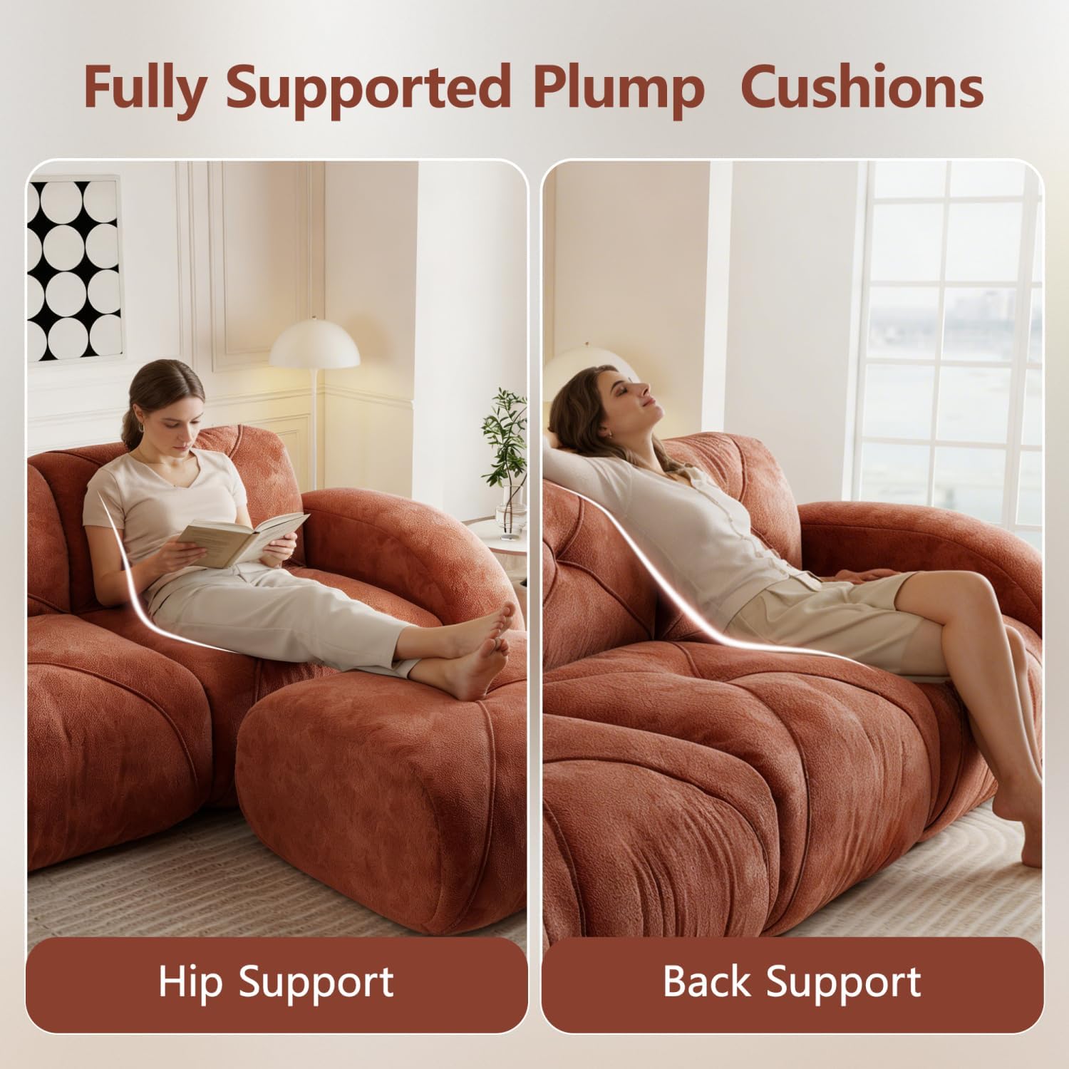 Modern Velvet Boneless Sofa | Soft Lazy Lounge Couch for Living Room, Bedroom, Apartment & Relaxing Home Space