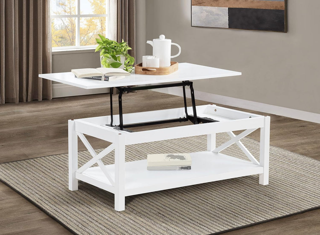 Modern Rectangular Coffee Table | Minimalist Cross-Frame Living Room Center Table for Home, Apartment & Office Décor