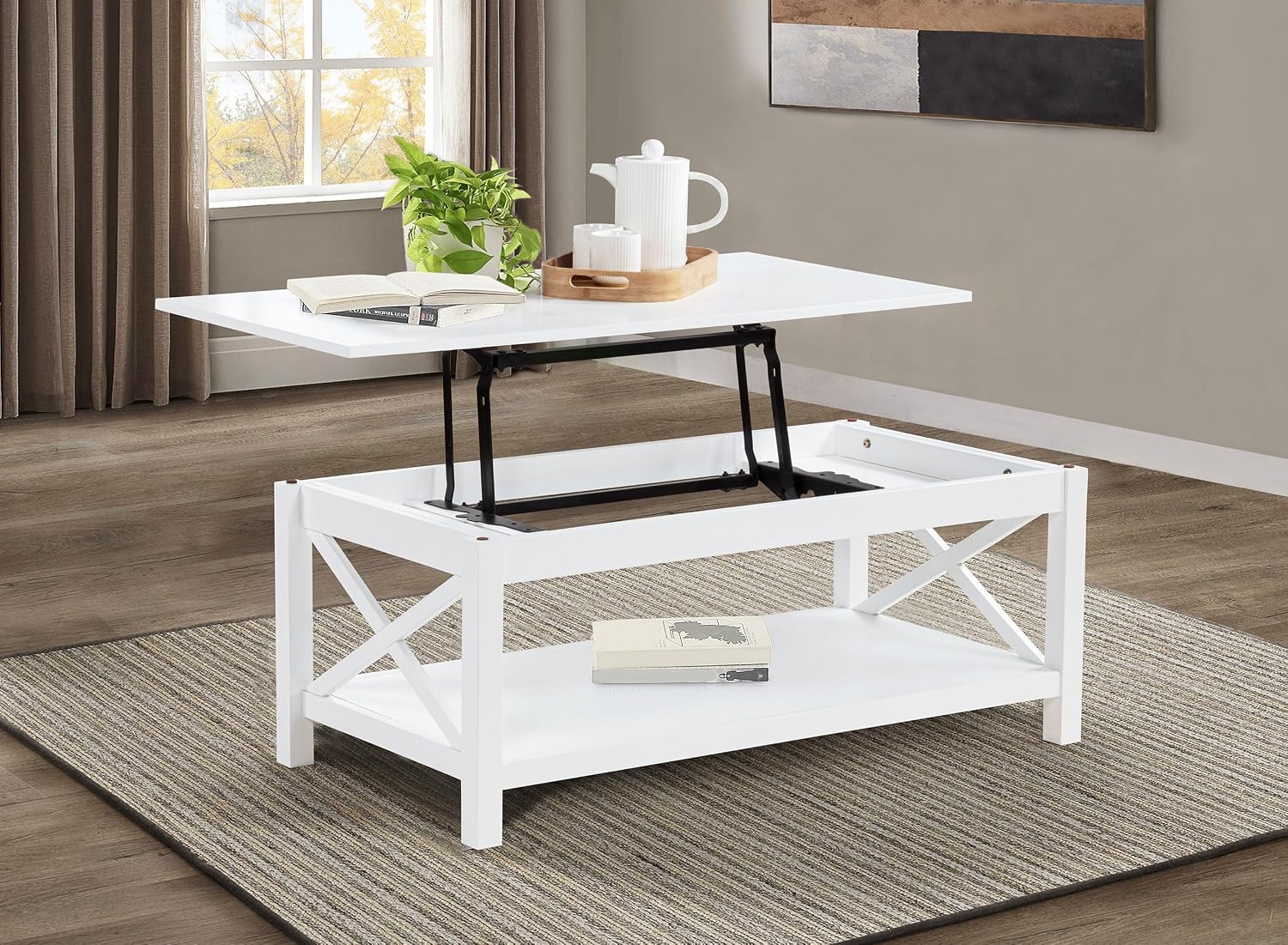 Modern Rectangular Coffee Table | Minimalist Cross-Frame Living Room Center Table for Home, Apartment & Office Décor