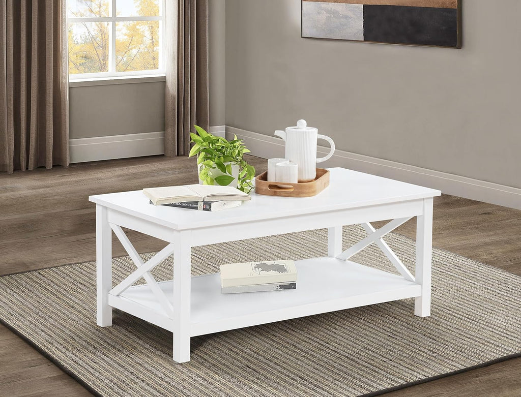 Modern Rectangular Coffee Table | Minimalist Cross-Frame Living Room Center Table for Home, Apartment & Office Décor